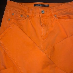 Ralph Lauren tangerine orange straight leg jeans size 4 inseam is 25 length 35